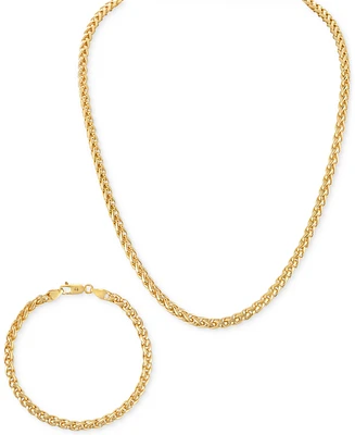 Esquire Men's Jewelry 2-Pc. Set Wheat Link Chain Necklace & Matching Bracelet, Sterling Silver or 14k Gold-plated Silver, Exclusively