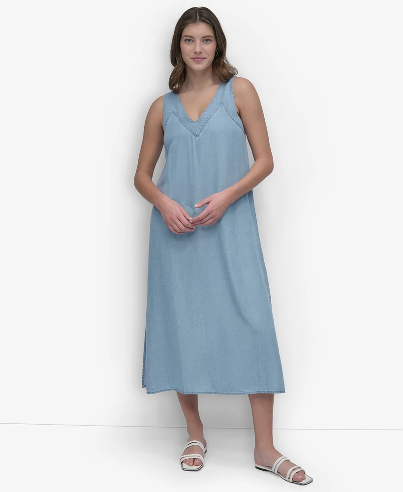 Dkny Women's Sleeveless V-Neck Side-Slit Dress