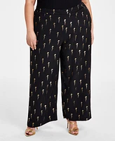 Nina Parker Plus Metallic Script-Print Pants