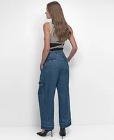 Dkny Women's Release-Hem Wide-Leg Cargo Jeans