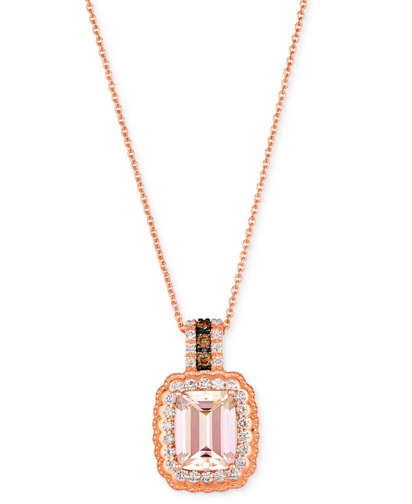 Le Vian Peach Morganite (1-1/2 ct. t.w.) & Diamond (1/3 ct. t.w.) Halo Adjustable 20" Pendant Necklace in 14k Rose Gold