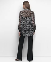Dkny Women's Chiffon Animal-Print Semi-Sheer Blouse