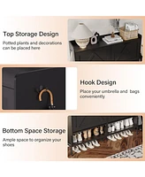 gaomon Shoe Storage Cabinet with 4 Flip Drawers, Slim Wood Shoe Organizer, 2 Tier Free Standing Shoe Rack with 2 Cubbies, Hooks & Metal Frame