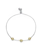 Sterling Silver Two-Tone with 14K Gold Plated Spheres and White Gold Plated Chain Adjustable Bracelet