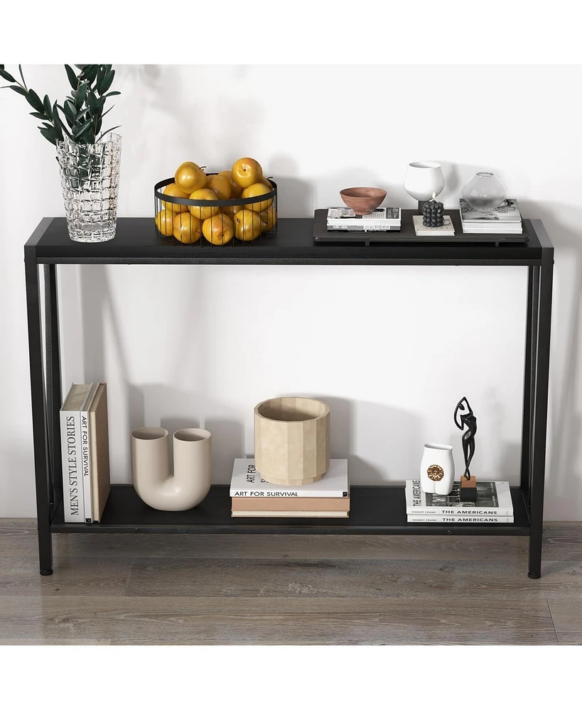 gaomon Side Table Entryway Table 2-Tier Console Table with Storage Narrow Sofa Table with V Design 43" Industrial Console Table for Hallway Entryway L