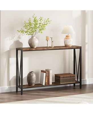gaomon Side Table Entryway Table 2-Tier Console Table with Storage Narrow Sofa Table with V Design 43" Industrial Console Table for Hallway Entryway L