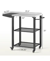 Outsunny 3-Shelf Outdoor Grill Cart Table with Foldable Side Table,