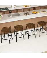 Gymax 24.5''Bar Stool Set of Armless Bar Chair w/ Backrest Footrest & Metal Frame Cafe