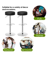 Gymax Set of 2 Adjustable Round Leather Seat Hydraulic Swivel Bar Stool