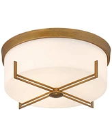 Possini Euro Design Henning 15 1/2" Modern Flush-Mount Ceiling Light Fixture Kitchen Foyer Hallway Round Gold Finish White Glass Shade Metal Bedroom B