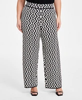 Nina Parker Plus Geo-Print Straight-Leg Sweater Pants