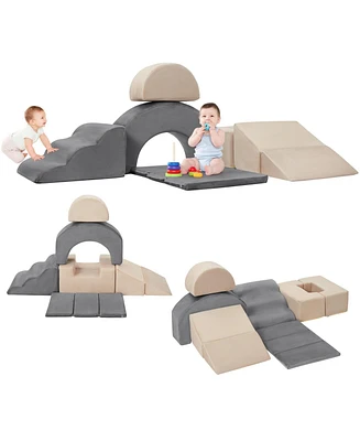 gaomon Kids Modular couch, 7-Piece Foam Climbing Blocks Playset for Toddlers, Soft Indoor Activity Set with Slide, Stairs, and Ramp for Climbing and C