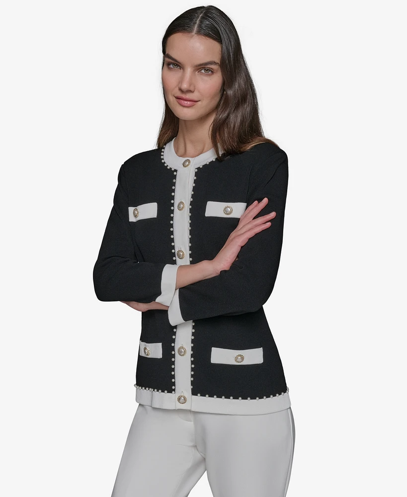 Karl Lagerfeld Paris Women's Faux-Pearl-Trim Cardigan