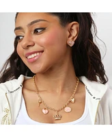 Juicy Couture Gold-Tone Charm Necklace with Pink Enamel Accents and Crystal Details