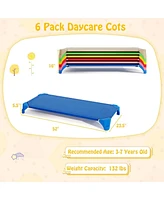 Costway 6 Pack Stackable Daycare Cots with Easy Lift Corners Heavy-Duty Metal Frame Kids