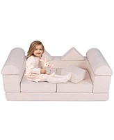 Costway Kids Modular Play Couch Set with Suede Fabric Cover High-Density Foam