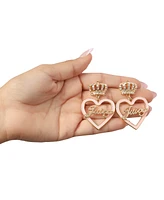 Juicy Couture Gold-Tone Crown & Pink Heart Drop Earrings