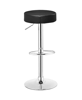 Gymax 1 Pc Bar Stool Round Leather Seat Chrome Leg Adjustable Hydraulic Swivel