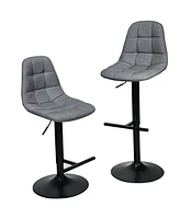 Gymax Set of 2 Adjustable Bar Stools Swivel Counter Height Linen Chairs with Back