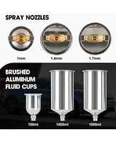 Xdovet Paint Sprayer 3 Pcs Set, Hvlp Spray Gun for House Painting Walls, Furniture, Cabinets, Cars, Undercoating, 1.0/1.4/1.7mm with Pressure Gauge
