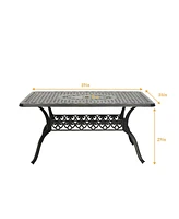 Boyel Living 59 Inches Cast Aluminium Outdoor Dining Table with Umbrella Hole Patio Rectangular Dining Table Patio Bistro Table for Backyard Garden Pa