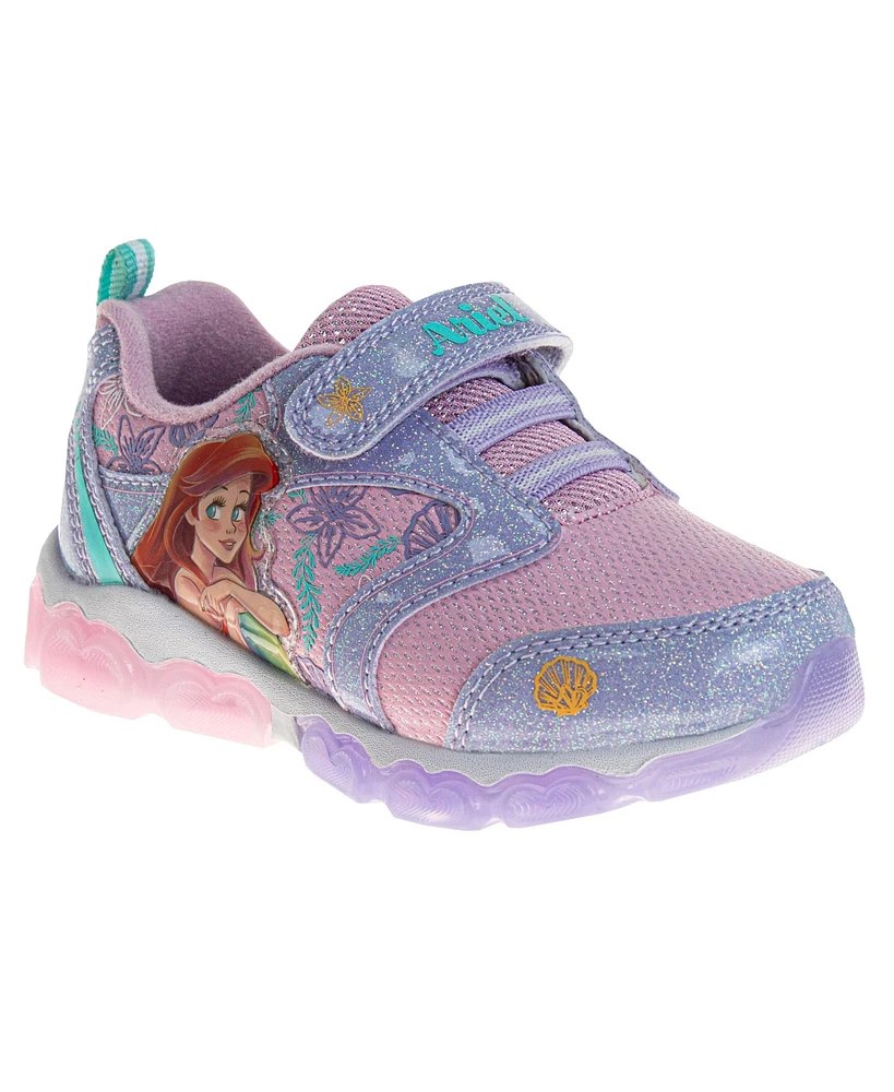 Disney Toddler and Little Girls the Mermaid Hook Loop Light Up Fashion Sneakers