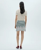 Mango Women's Embroidered Hem Cotton Skirt