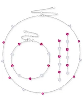 Macy's Lab Created Ruby (5-1/2 ct. t.w.) & White Sapphire (5-1/2 ct. t.w.) Heart Necklace, Bracelet & Earrings in Sterling Silver