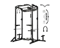 Er Kang Power Cage, Power Rack with Lat Pulldown, 1200 Pounds Capacity Workout Cage with More Training Attachments, Squat Rack for Home Gym, F4 Versio