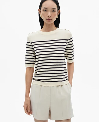 Mango Women's Buttoned Striped T-Shirt