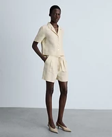 Mango Women's Linen Short Sleeve Shirt