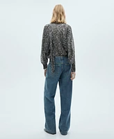 Mango Women's Collar and Bow Detail Leopard-Print Blouse