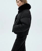 Mango Women's Fur Collar Quilted Coat
