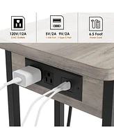 gaomon C Shaped Side Table with Charging Station, Flip Top Sofa End Table with Usb Ports and Outlets for Living Room & Bedroom, Narrow Side Table with