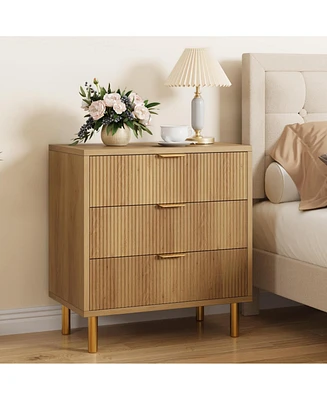 gaomon 3 Drawer Dresser for Bedroom, 30” Tall Dresser Organizer with Metal Legs, Modern Wood Chest of Drawers for Bedroom, Hallway, Home Office