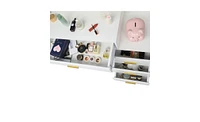 Slickblue Large Vanity Set with 9 Led Bulbs, Makeup Table with Cushioned Stool, 3 Storage Shelves & 4 Drawers