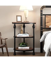 gaomon Round Side Table,Small End Table with 3 Shelves for Living Room,Bedroom, Night Stand Accent Coffee Table with Steel Frame for Small Spaces