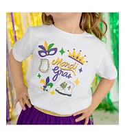 Little and Big Girls Mardi Gras Doodle Short Sleeve T-Shirt