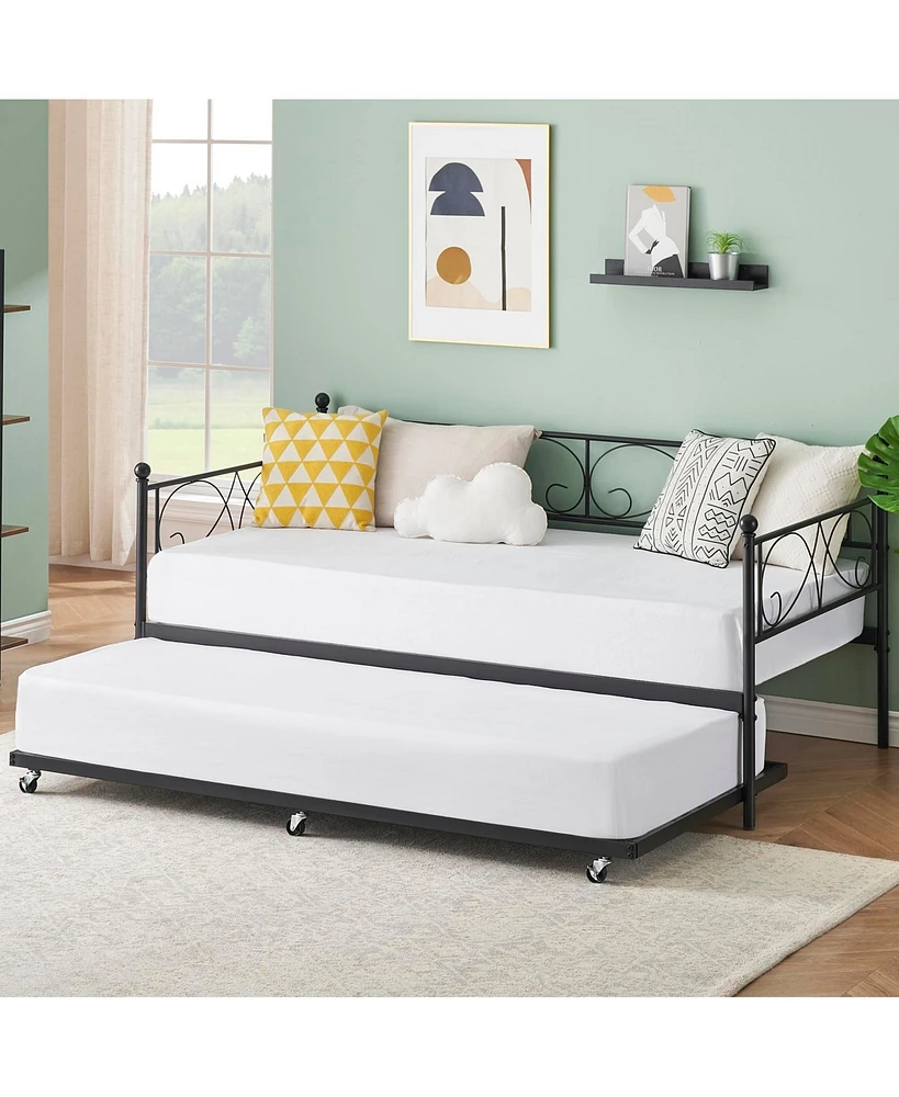 gaomon Twin Daybed with Trundle Metal Guest Sofa Bed Frame , Heavy Duty Slats