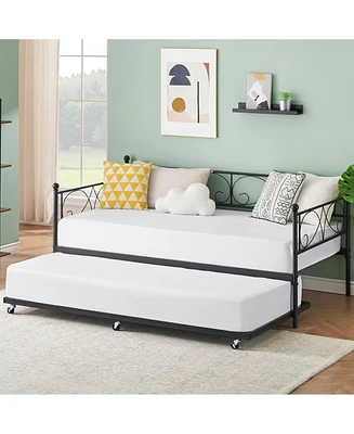 gaomon Twin Daybed with Trundle Metal Guest Sofa Bed Frame , Heavy Duty Slats