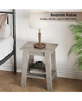 Side Table, Set of 2 Small Wooden End Table with 2-Layer Storage Shelves, Farmhouse Nightstand for Living Room, Bedroom, Office, Bathroom, Sofa Table
