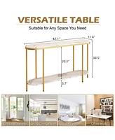 Slickblue Console Table 2-Tier Narrow Entryway Table with Storage Shelves, Faux Marble Narrow Table for Living Room, Bedroom