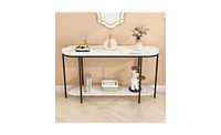 Slickblue Console Table 2-Tier Narrow Entryway with Storage Shelves, Faux Marble for Living Room, Bedroom