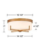 Possini Euro Design Henning 15 1/2" Modern Flush-Mount Ceiling Light Fixture Kitchen Foyer Hallway Round Gold Finish White Glass Shade Metal Bedroom B