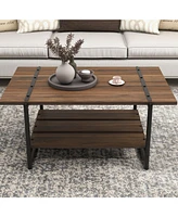 gaomon 41" Rustic Farmhouse Coffee Table, Modern Minimalist Wood and Metal Living Room Table, 2 Tie Rectangle Center Table with Storage, Simple Office