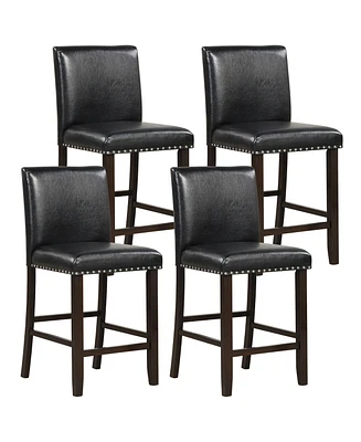 Gymax Set of 4 Bar Stools Pvc Leather Counter Height Chairs for Kitchen Island