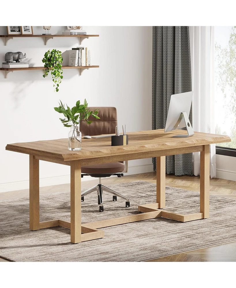 Tribesigns 63 Inches Computer Desk, Rectangular Writing Table with Solid Wood Legs and Thickened Desktop for Work Study, Modern Simple Executive Desk