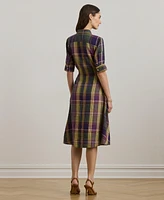 Lauren Ralph Women's Plaid Tie-Front Linen Shirtdress