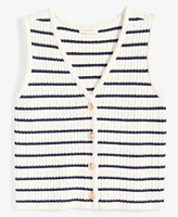 On 34th Women's Striped Pointelle Button-Front V-Neck Vest, Exclusively at Macy's