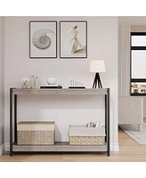 gaomon 2-Tier Entrance Tables, Farmhouse Entryway Table, 39.5"Console Table With Storage, Slatted Style 2-Tier Sofa Table With Shelf, Rustic Console T